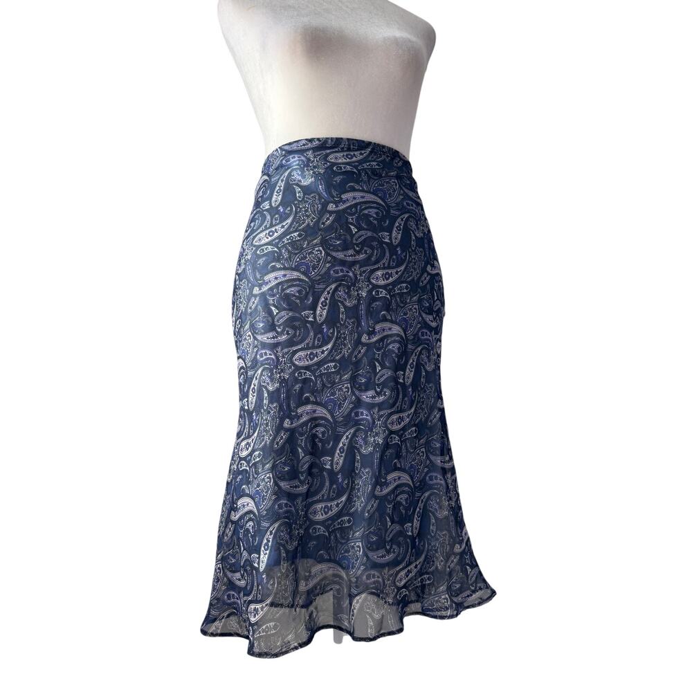 Vintage Y2K Active Blue Paisley Print Stretchy Knee Length Skirt